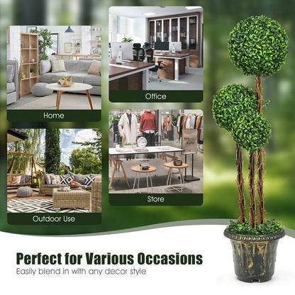 4 Feet Artificial UV Resistant Topiary Triple Ball Tree Plant, Green Faux Plants   at Gallery Canada