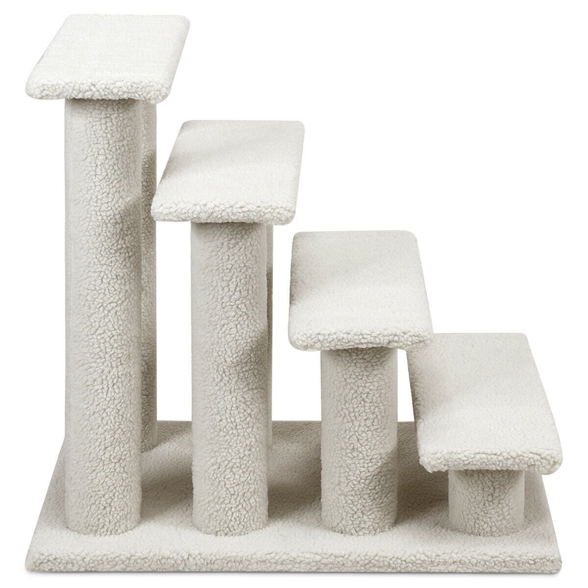 4-Step Pet Stairs Carpeted Ladder Ramp Scratching Post Cat Tree Climber, Beige Cat Trees Condos & Scratchers   at Gallery Canada