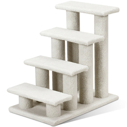 4-Step Pet Stairs Carpeted Ladder Ramp Scratching Post Cat Tree Climber, Beige Cat Trees Condos & Scratchers Beige  at Gallery Canada