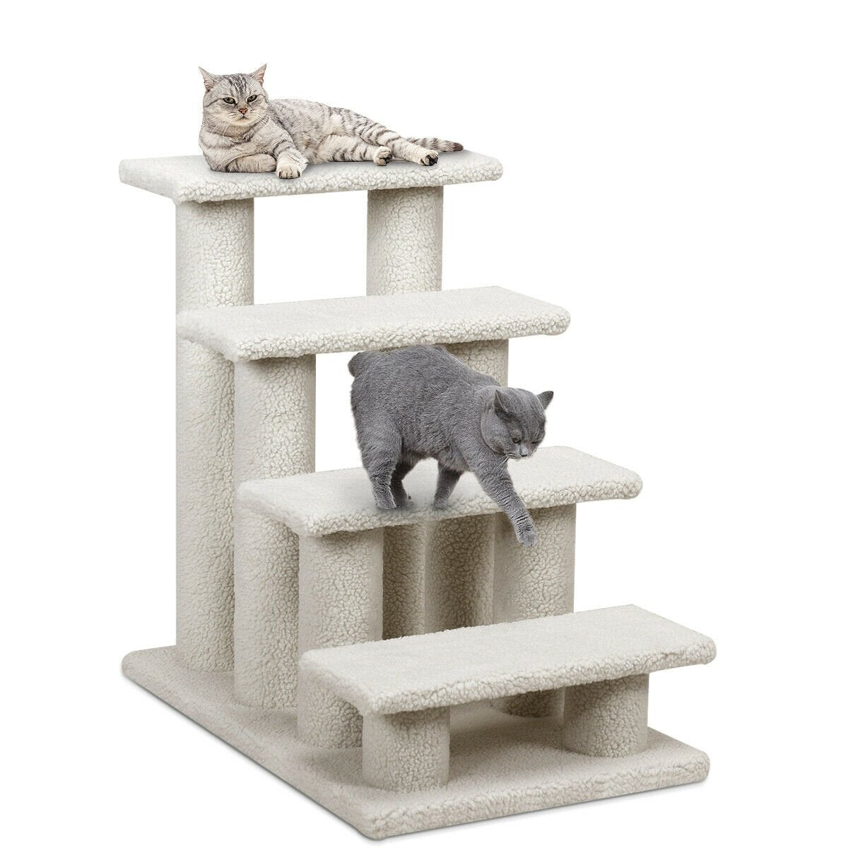 4-Step Pet Stairs Carpeted Ladder Ramp Scratching Post Cat Tree Climber, Beige Cat Trees Condos & Scratchers   at Gallery Canada