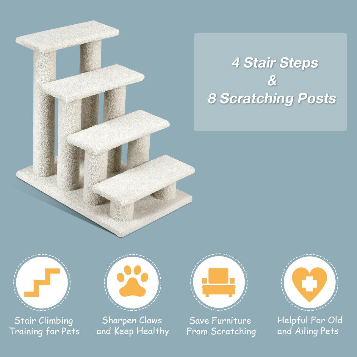 4-Step Pet Stairs Carpeted Ladder Ramp Scratching Post Cat Tree Climber, Beige Cat Trees Condos & Scratchers at Gallery Canada