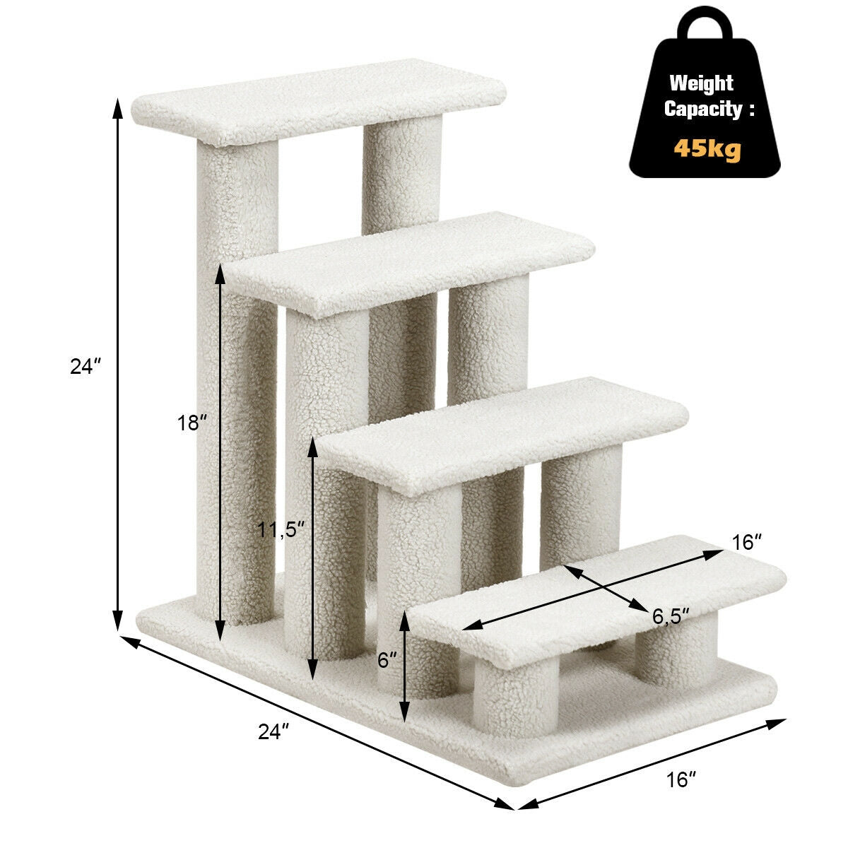 4-Step Pet Stairs Carpeted Ladder Ramp Scratching Post Cat Tree Climber, Beige Cat Trees Condos & Scratchers at Gallery Canada
