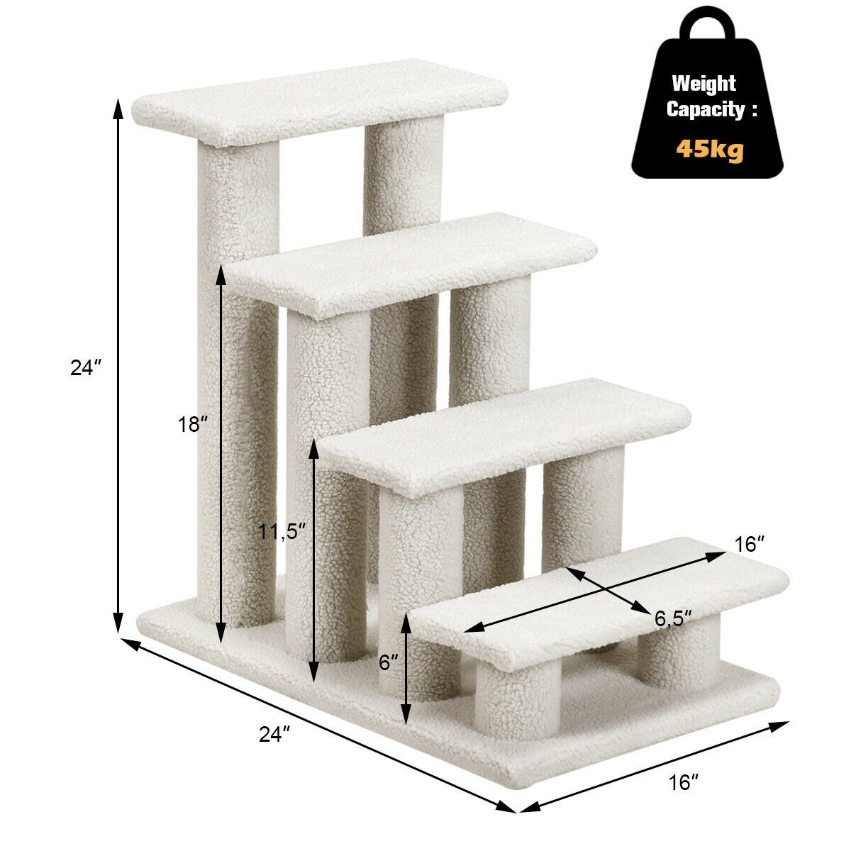 4-Step Pet Stairs Carpeted Ladder Ramp Scratching Post Cat Tree Climber, Beige Cat Trees Condos & Scratchers   at Gallery Canada