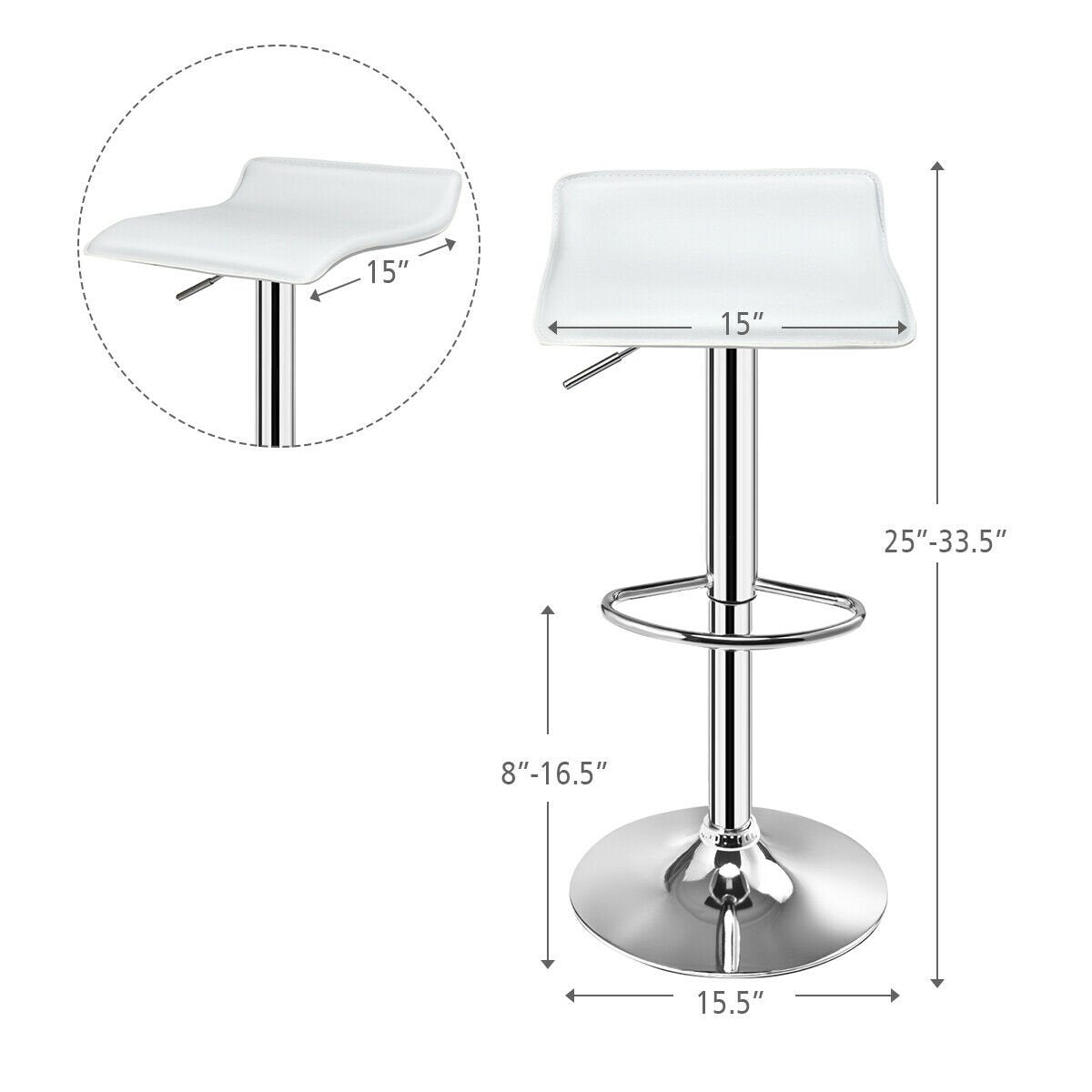 Set of 2 Adjustable PU Leather Backless Bar Stools, White Bar Stools   at Gallery Canada