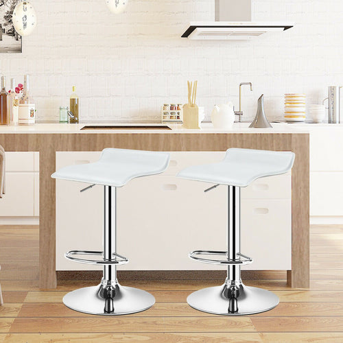 Set of 2 Adjustable PU Leather Backless Bar Stools, White