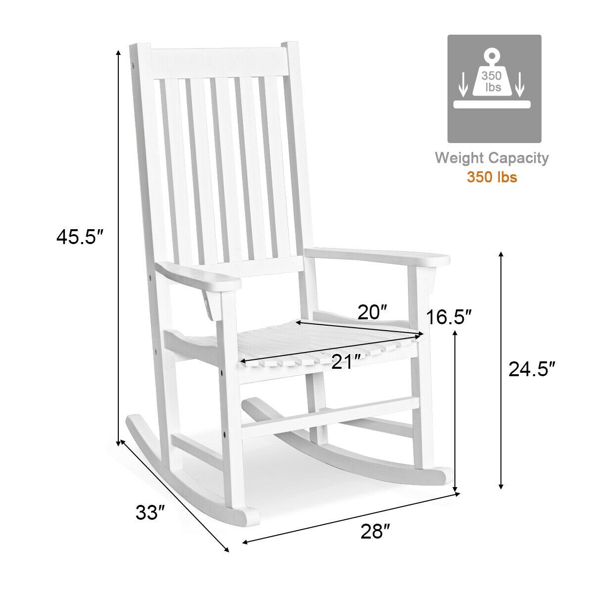 Indoor Outdoor Wooden High Back Rocking Chair, White Patio Rocking Chairs & Gliders   at Gallery Canada