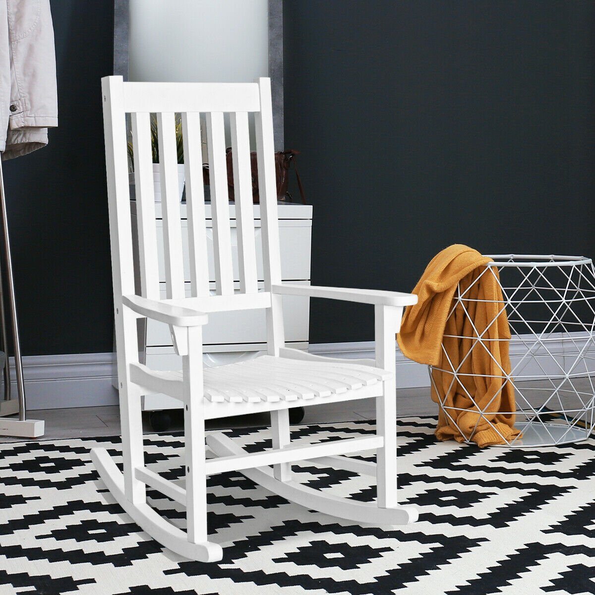 Indoor Outdoor Wooden High Back Rocking Chair, White Patio Rocking Chairs & Gliders   at Gallery Canada