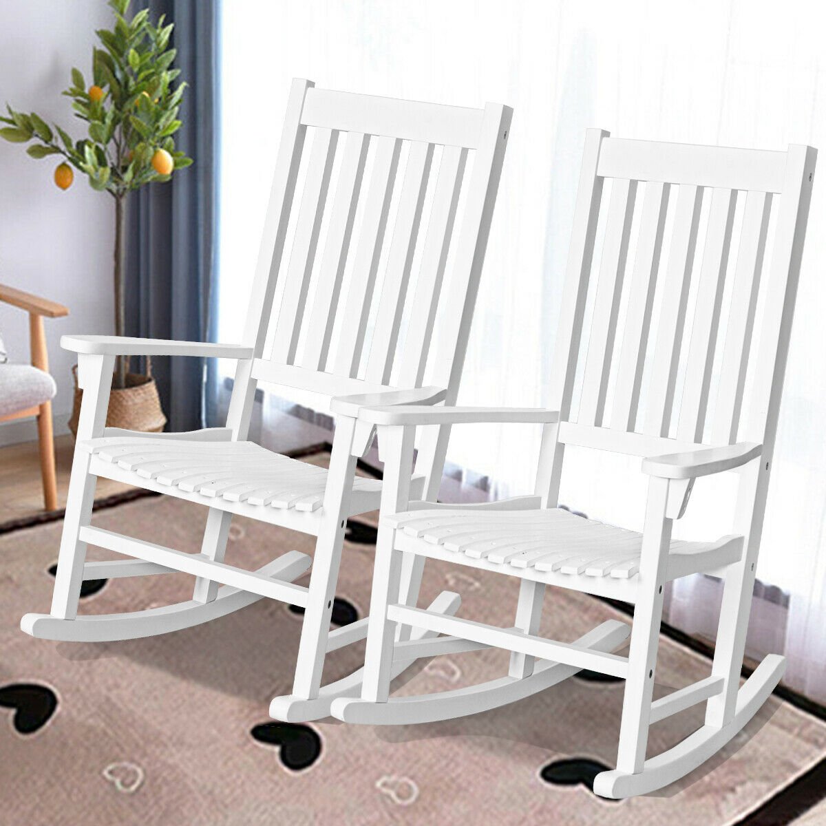 Indoor Outdoor Wooden High Back Rocking Chair, White Patio Rocking Chairs & Gliders   at Gallery Canada