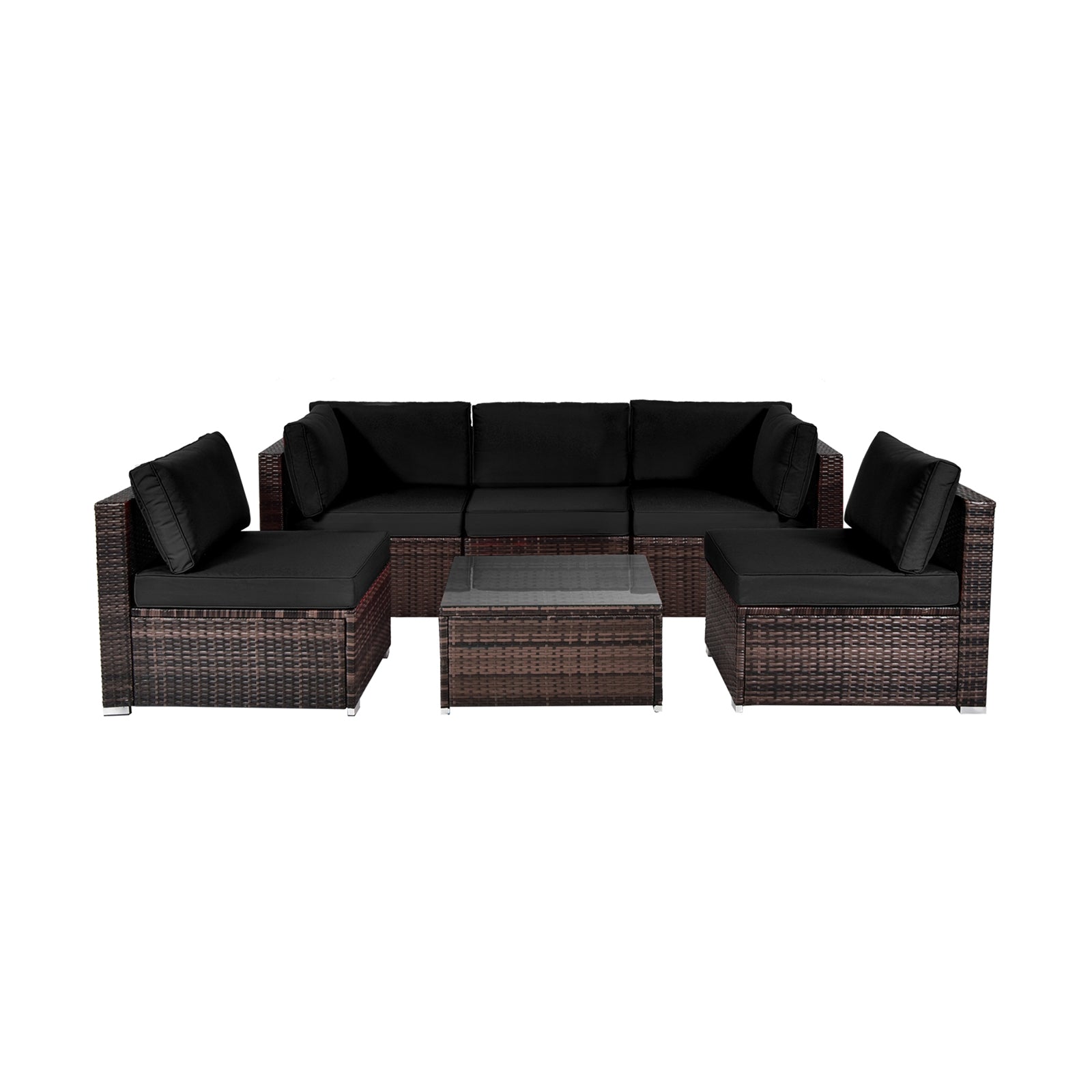 6 Pieces Patio Rattan Furniture Set with Cushions and Glass Coffee Table, Black Outdoor Sectionals   at Gallery Canada