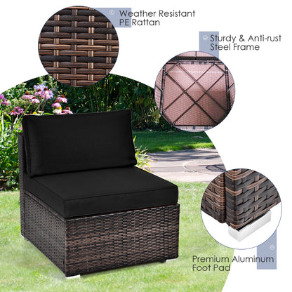 6 Pieces Patio Rattan Furniture Set with Cushions and Glass Coffee Table, Black Outdoor Sectionals   at Gallery Canada