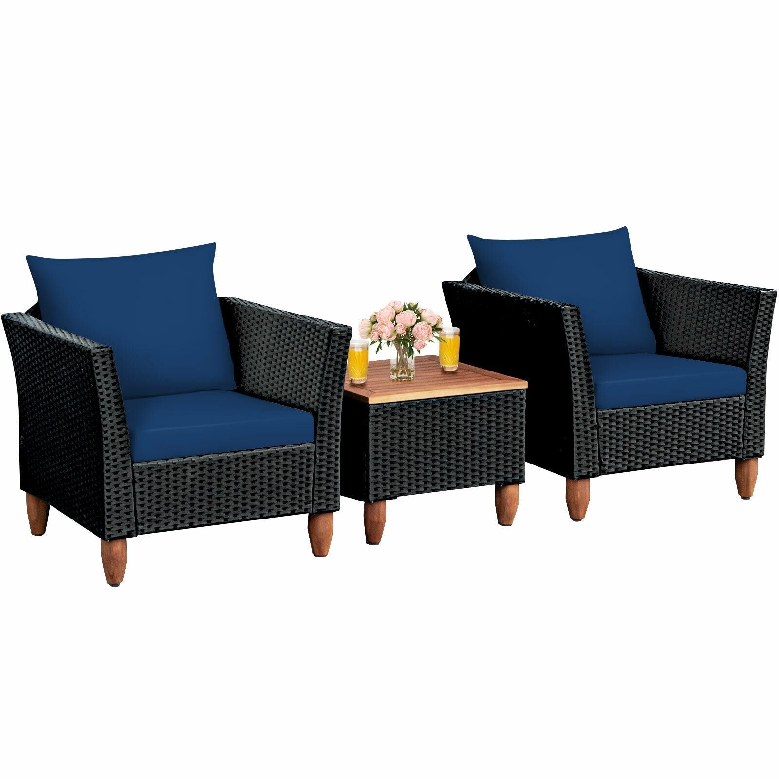 3 Pieces Outdoor Patio Rattan Furniture Set, Navy Patio Conversation Sets   at Gallery Canada