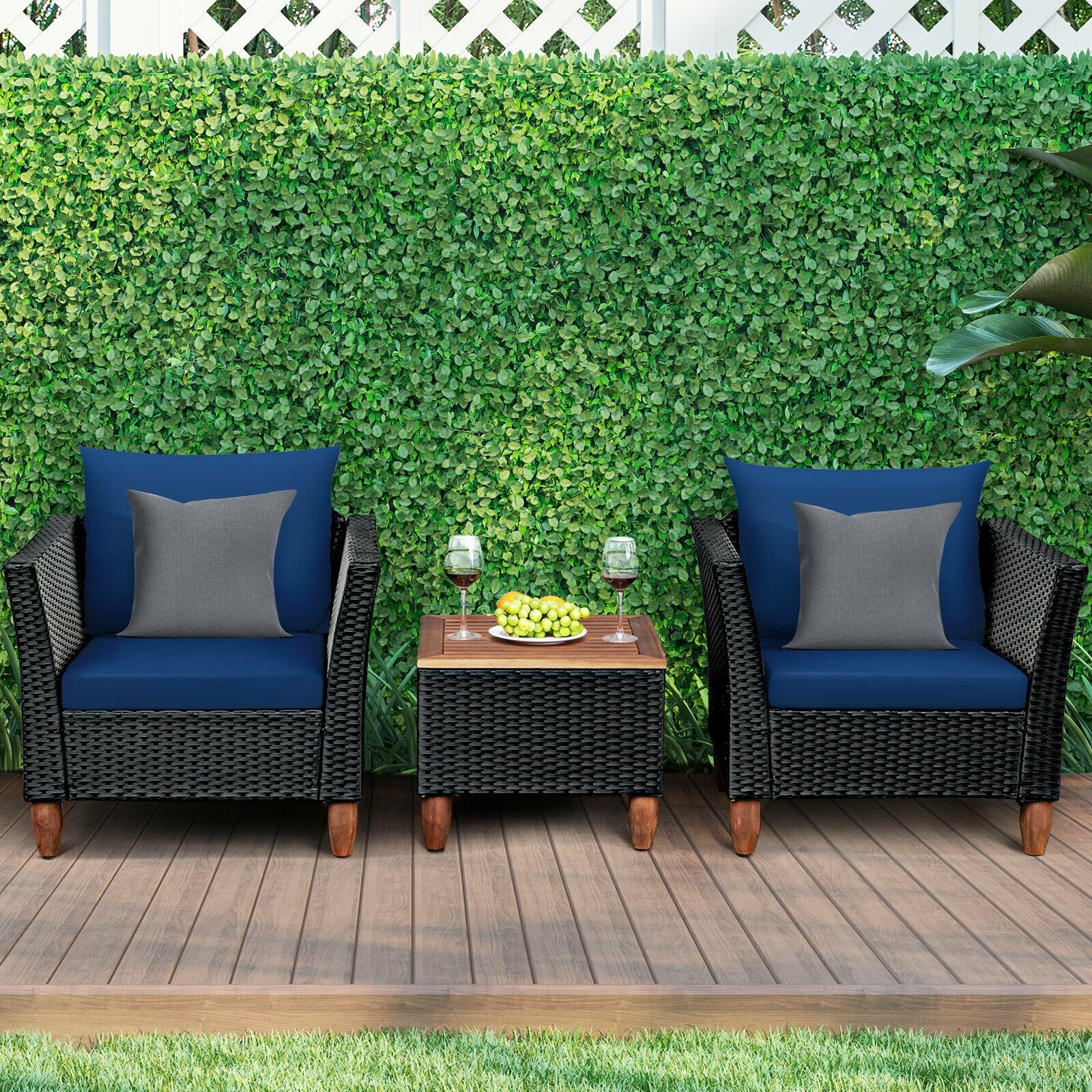 3 Pieces Outdoor Patio Rattan Furniture Set, Navy Patio Conversation Sets   at Gallery Canada