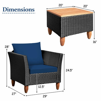 3 Pieces Outdoor Patio Rattan Furniture Set, Navy Patio Conversation Sets   at Gallery Canada