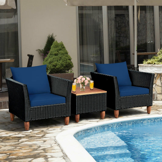 3 Pieces Outdoor Patio Rattan Furniture Set, Navy Patio Conversation Sets   at Gallery Canada