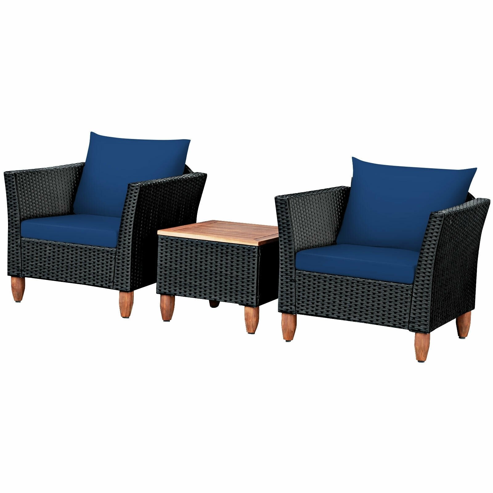 3 Pieces Outdoor Patio Rattan Furniture Set, Navy Patio Conversation Sets   at Gallery Canada