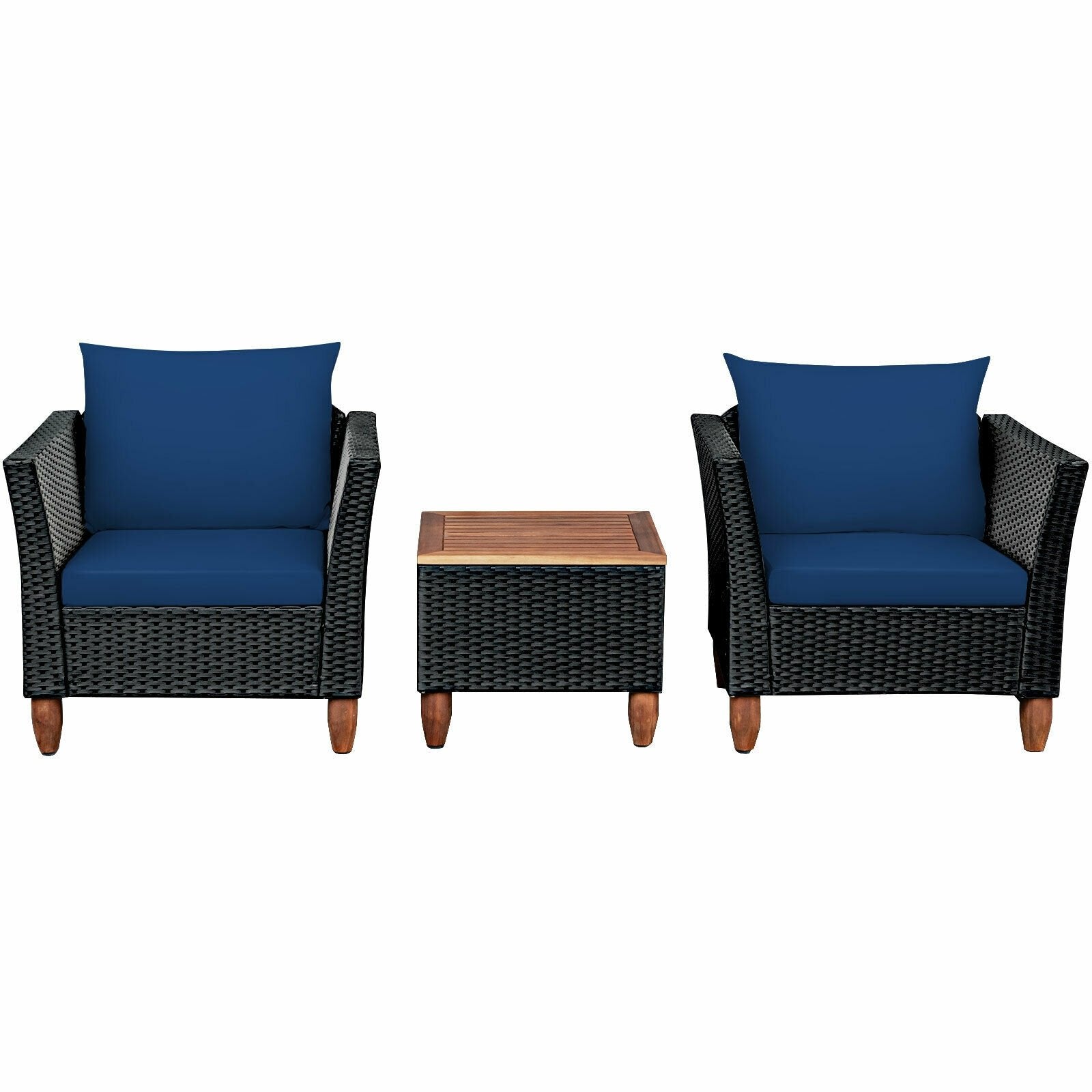 3 Pieces Outdoor Patio Rattan Furniture Set, Navy Patio Conversation Sets   at Gallery Canada