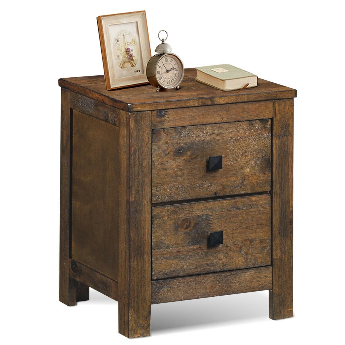 Wood 2 Storage Sliding Drawers End Nightstand, Natural Nightstands   at Gallery Canada