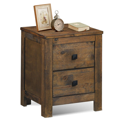 Wood 2 Storage Sliding Drawers End Nightstand, Natural - Gallery Canada