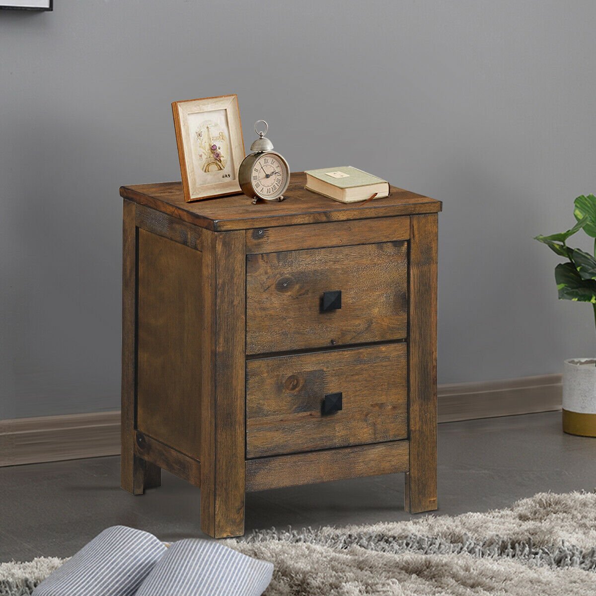 Wood 2 Storage Sliding Drawers End Nightstand, Natural Nightstands   at Gallery Canada