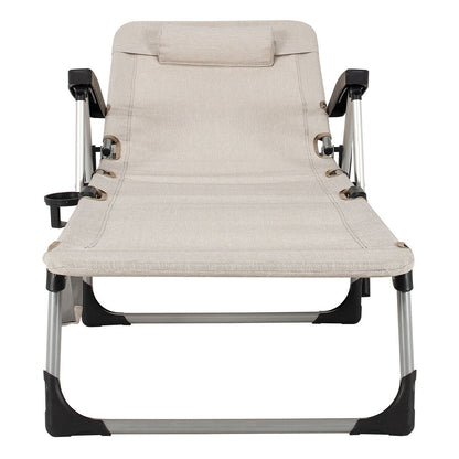Beach Folding Chaise Lounge Recliner with 7 Adjustable Position, Beige - Gallery Canada