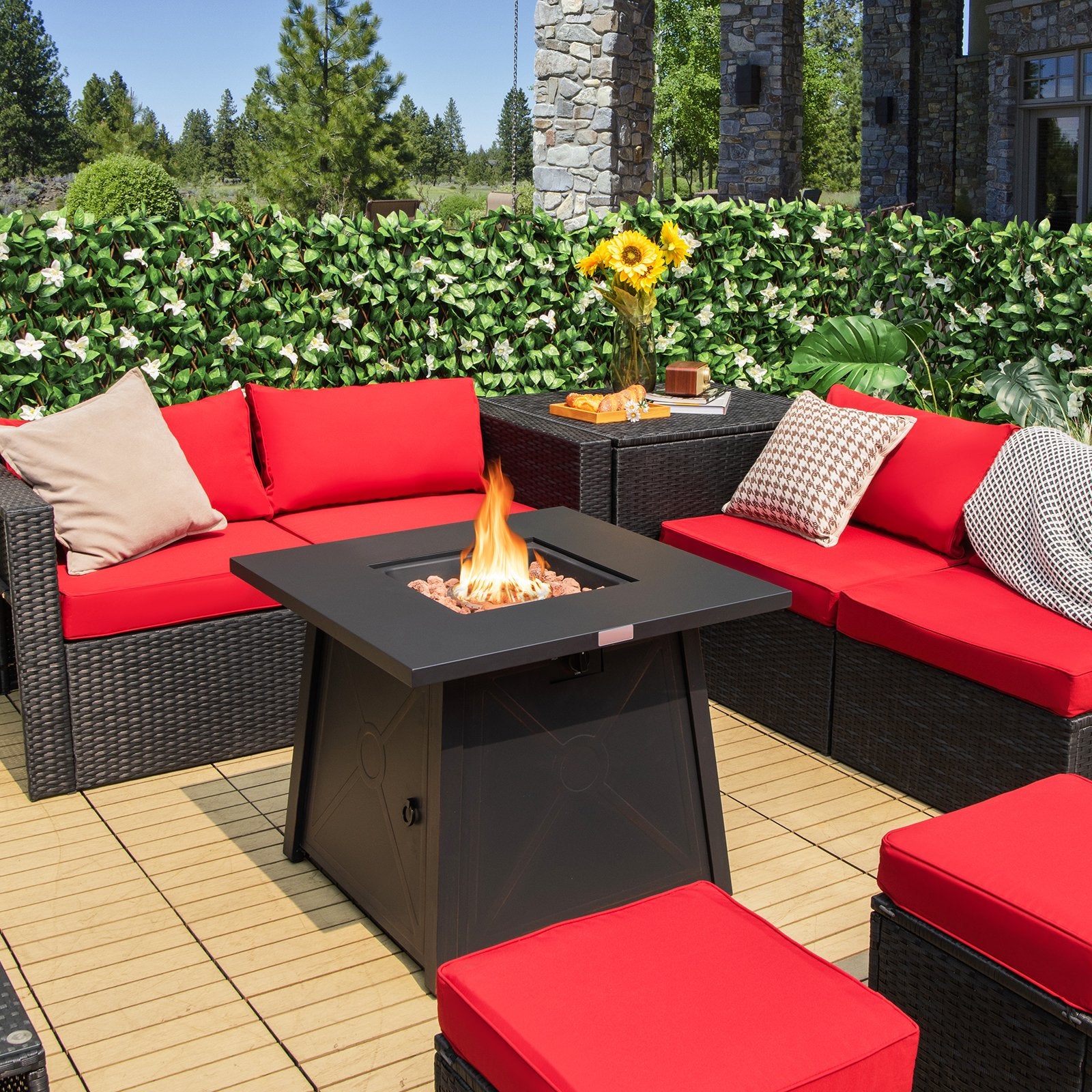 30 Inch Square Propane Gas Fire Table with Waterproof Cover, Black Fire Pits   at Gallery Canada