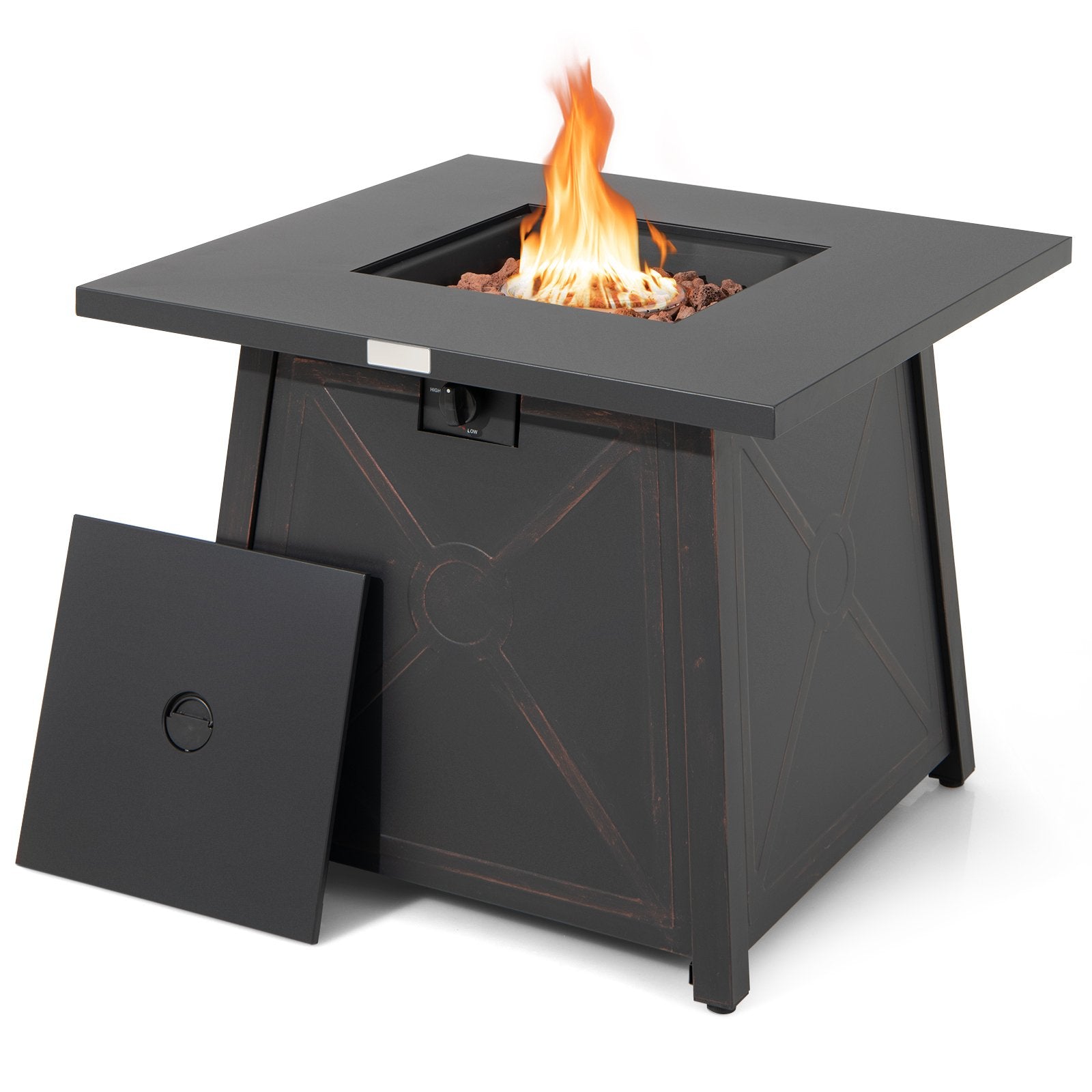 30 Inch Square Propane Gas Fire Table with Waterproof Cover, Black Fire Pits   at Gallery Canada