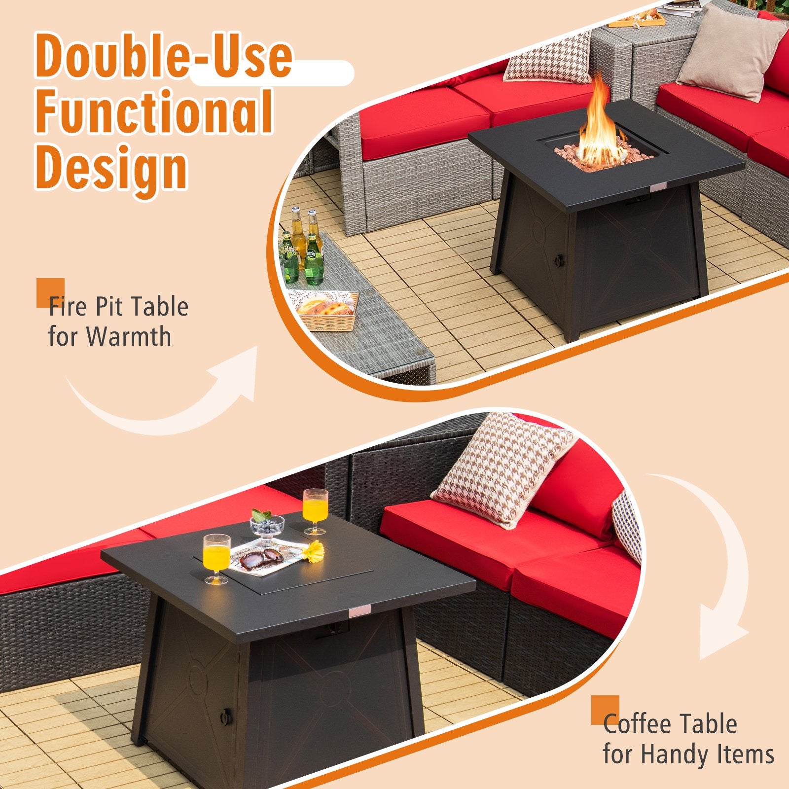 30 Inch Square Propane Gas Fire Table with Waterproof Cover, Black Fire Pits   at Gallery Canada