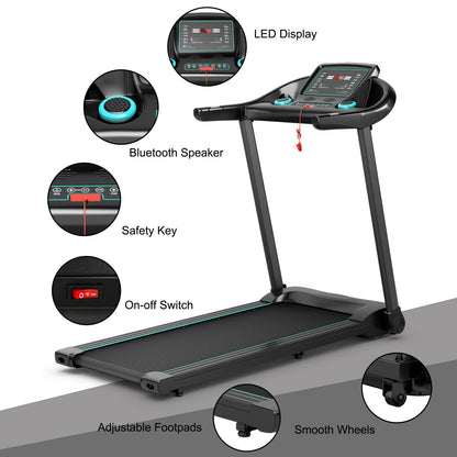 2.25HP Electric Running Machine Treadmill with Speaker and APP Control, Blue Treadmills   at Gallery Canada