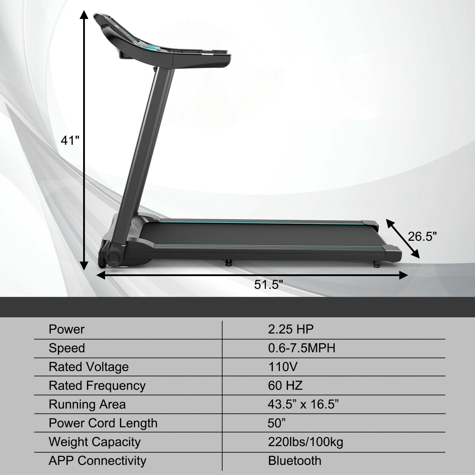 2.25HP Electric Running Machine Treadmill with Speaker and APP Control, Blue Treadmills   at Gallery Canada