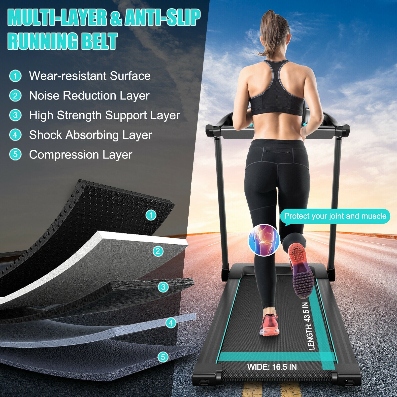 2.25HP Electric Running Machine Treadmill with Speaker and APP Control, Blue Treadmills   at Gallery Canada