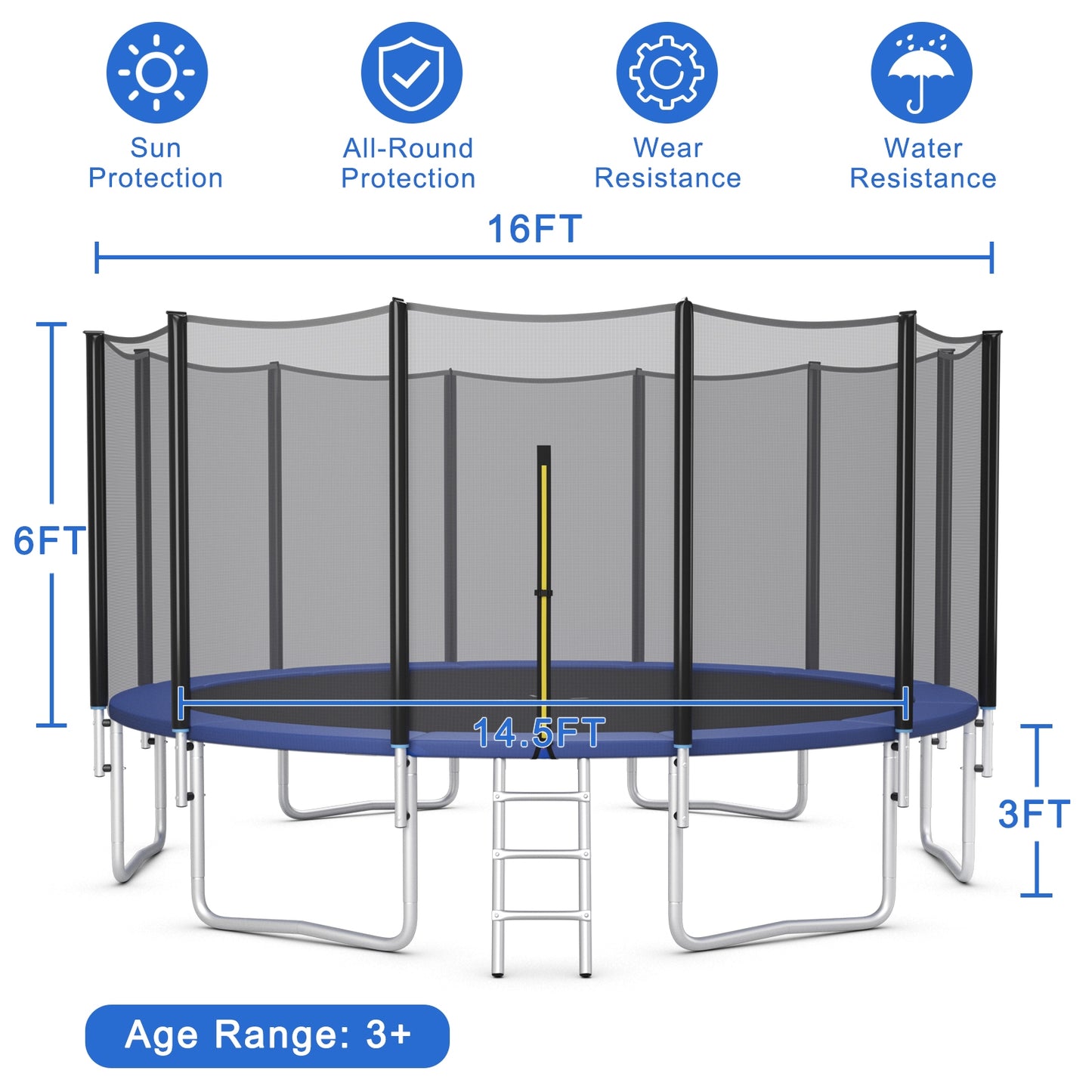 8/10/12/14/15/16 Feet Outdoor Trampoline Bounce Combo with Safety Closure Net Ladder-16 ft, Black Trampolines   at Gallery Canada