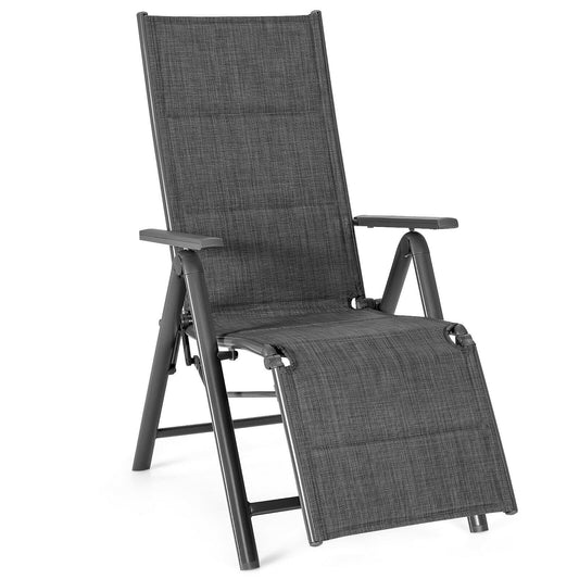 Aluminum Frame Adjustable Outdoor Foldable Reclining Padded Chair, Gray - Gallery Canada