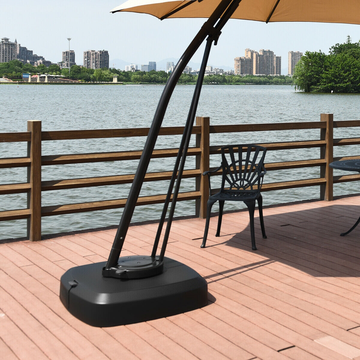 Patio Cantilever Offset Umbrella Base with Wheels for Garden Poolside Deck, Black Outdoor Umbrella Bases   at Gallery Canada