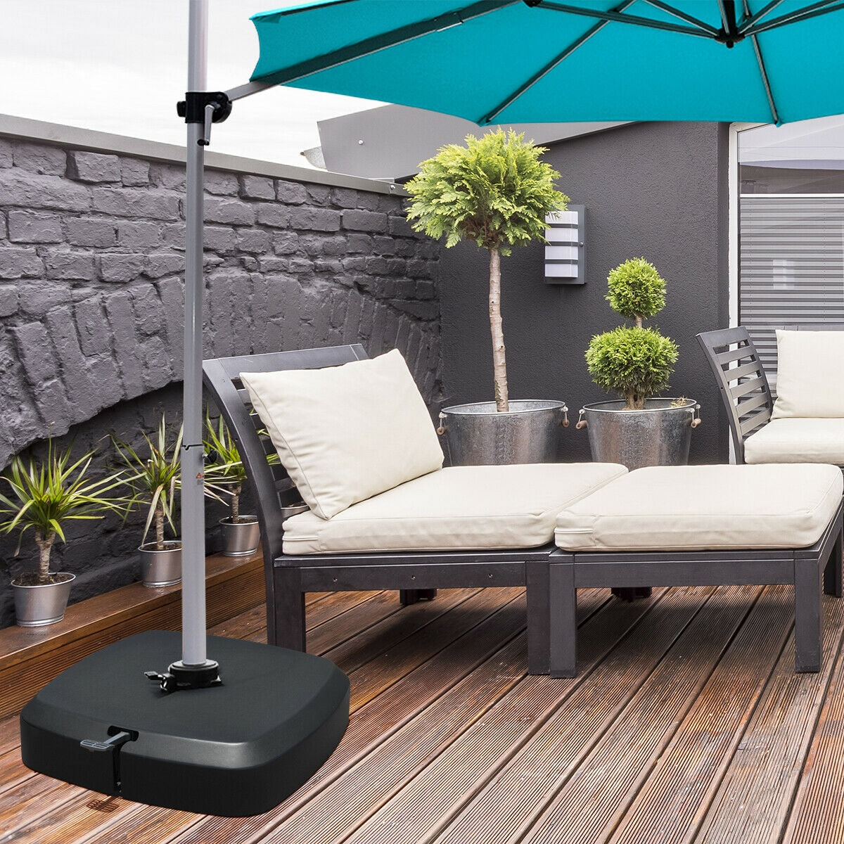 Patio Cantilever Offset Umbrella Base with Wheels for Garden Poolside Deck, Black Outdoor Umbrella Bases   at Gallery Canada