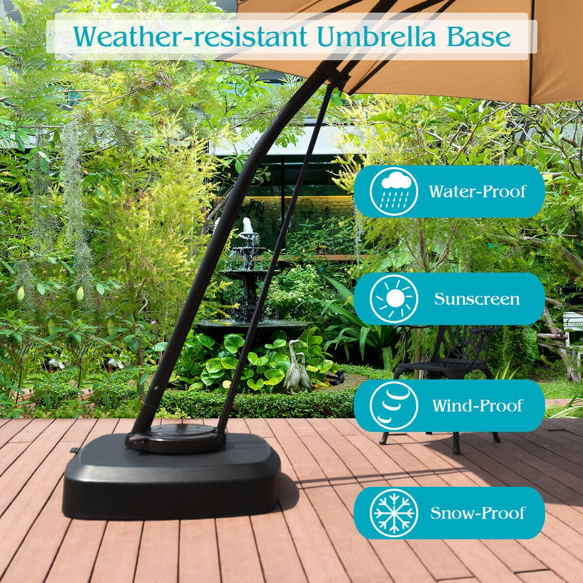 Patio Cantilever Offset Umbrella Base with Wheels for Garden Poolside Deck, Black Outdoor Umbrella Bases   at Gallery Canada