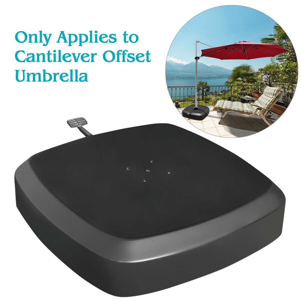 Patio Cantilever Offset Umbrella Base with Wheels for Garden Poolside Deck, Black Outdoor Umbrella Bases   at Gallery Canada