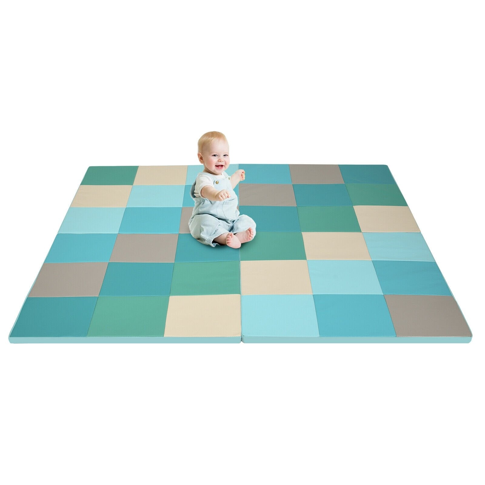 58 Inch Toddler Foam Play Mat Baby Folding Activity Floor Mat, Light Blue Baby Gyms & Playmats   at Gallery Canada