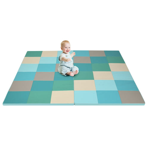 58 Inch Toddler Foam Play Mat Baby Folding Activity Floor Mat, Light Blue