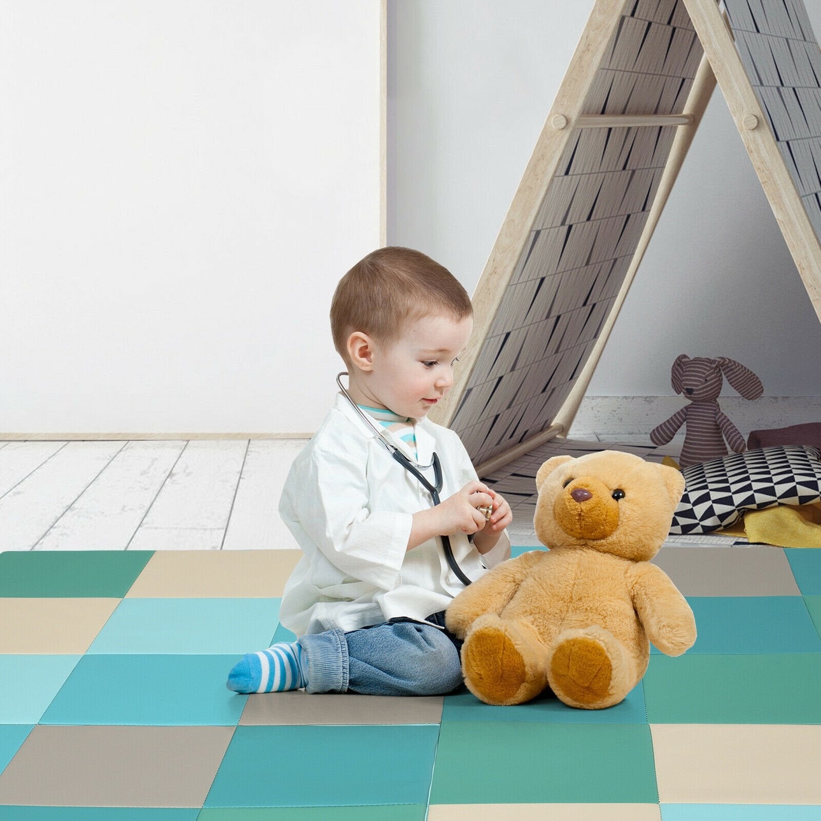 58 Inch Toddler Foam Play Mat Baby Folding Activity Floor Mat, Light Blue Baby Gyms & Playmats   at Gallery Canada