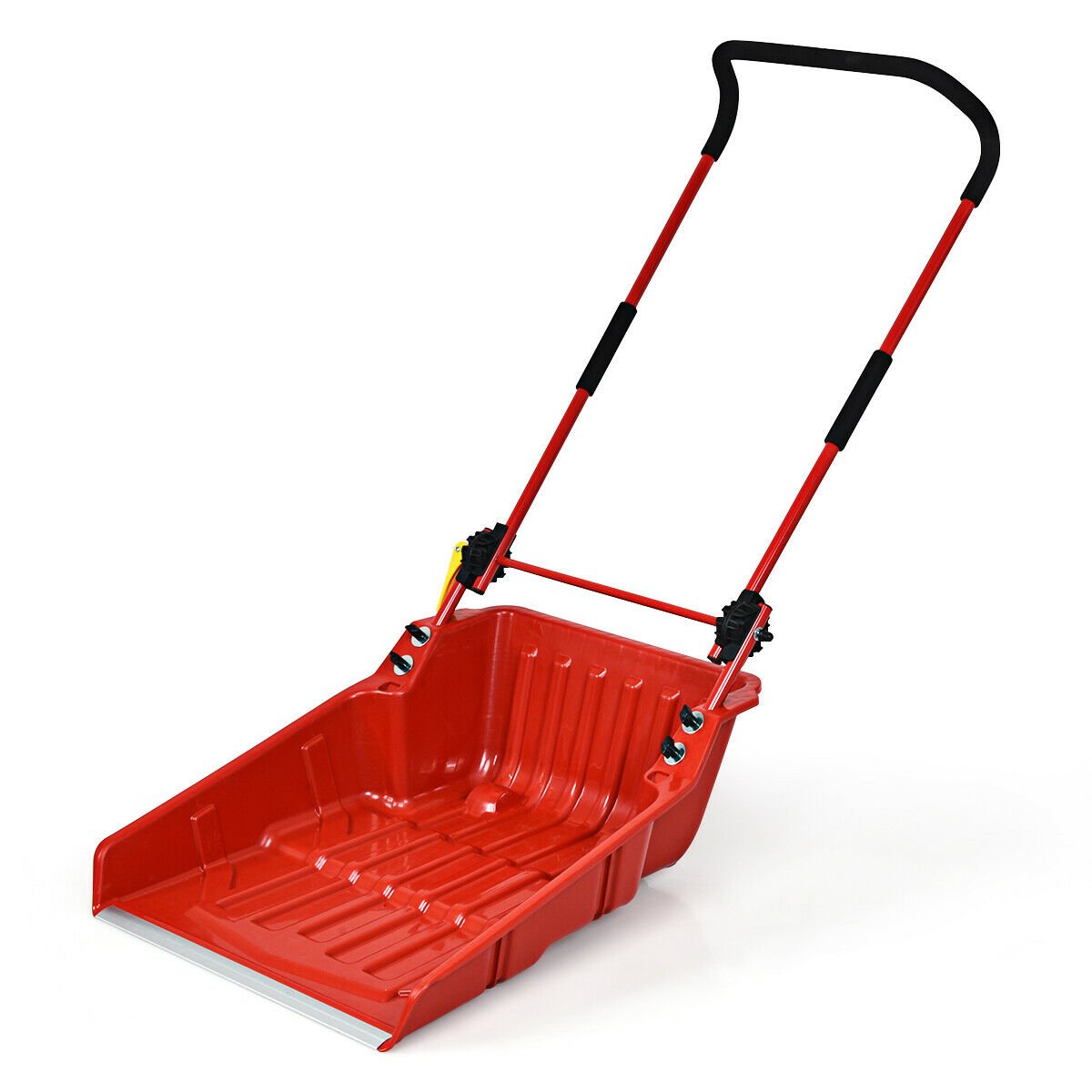 Folding Snow Pusher Scoop Shovel with Wheels and Handle, Red - Gallery Canada