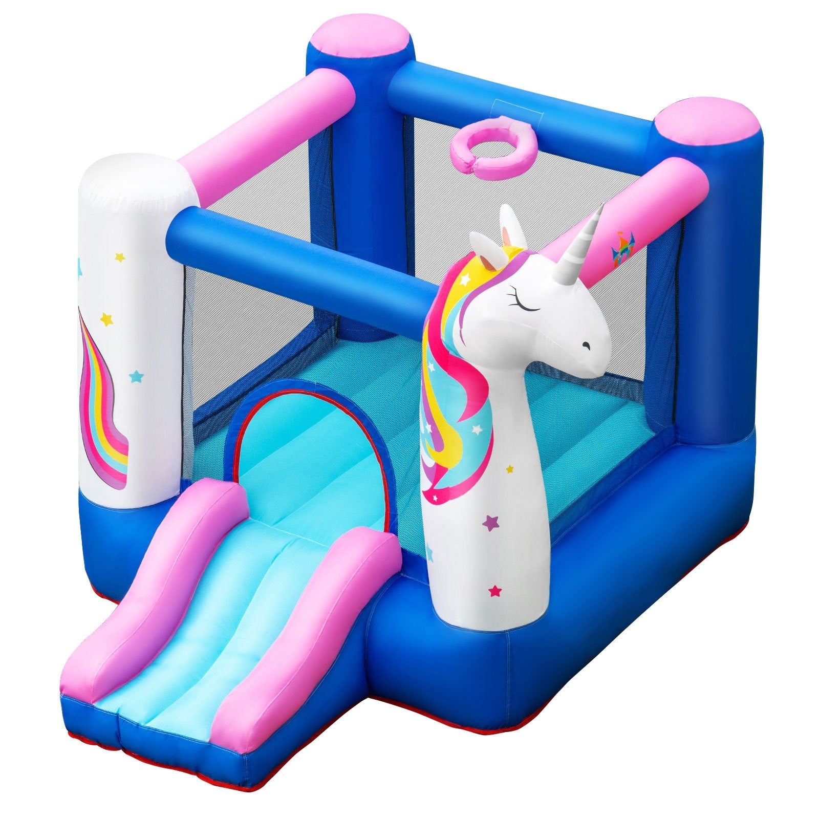 Inflatable Slide Bouncer with Basketball Hoop for Kids Without Blower - Gallery Canada