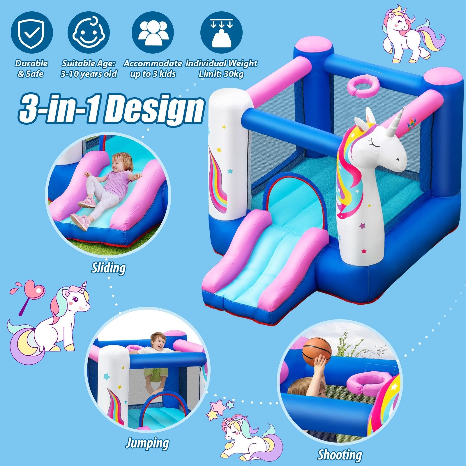 Inflatable Slide Bouncer with Basketball Hoop for Kids Without Blower - Gallery Canada