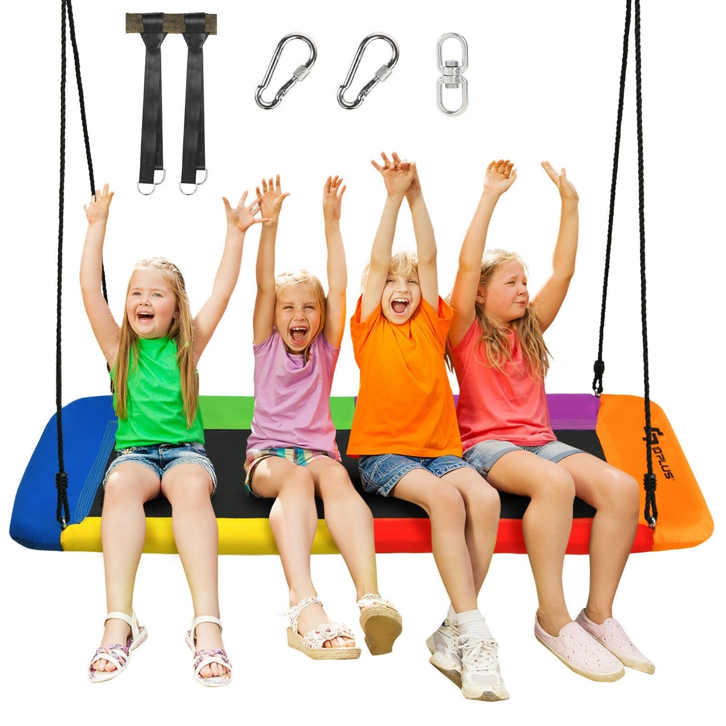 60 Inch Platform Tree Swing Outdoor with 2 Hanging Straps, Multicolor Swing & Playsets   at Gallery Canada