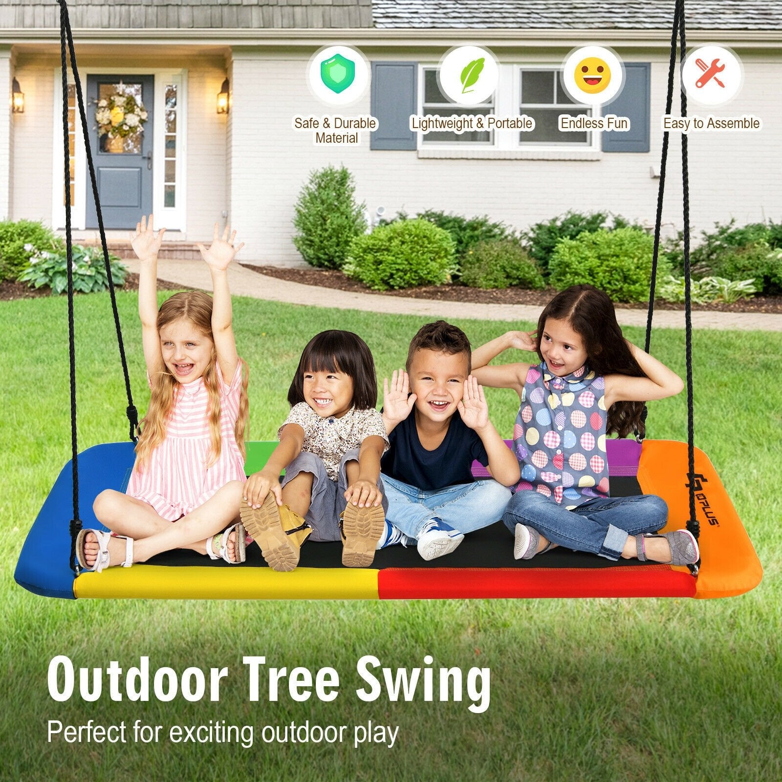 60 Inch Platform Tree Swing Outdoor with 2 Hanging Straps, Multicolor Swing & Playsets   at Gallery Canada