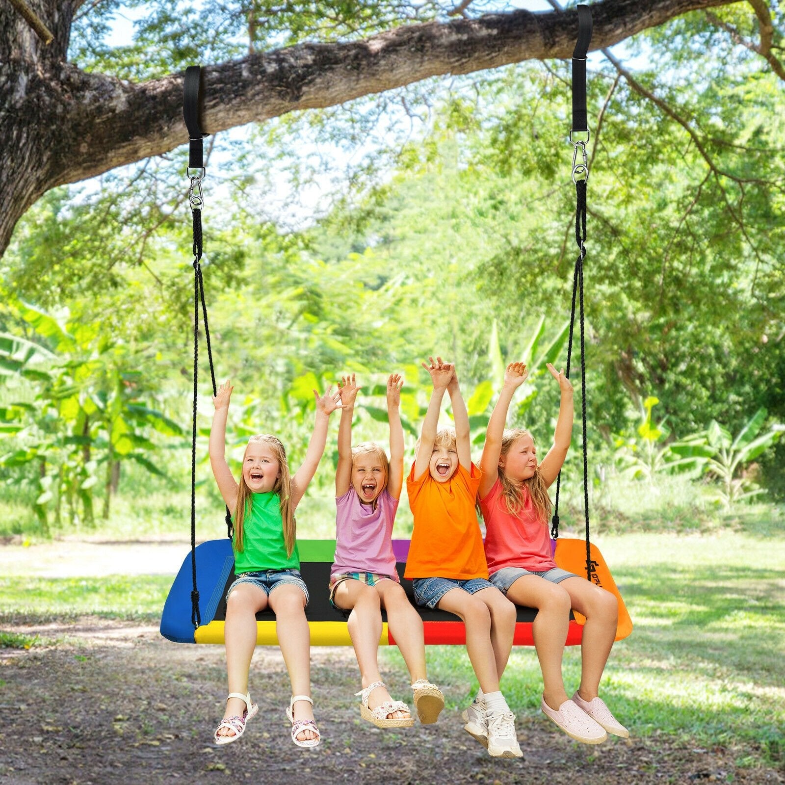 60 Inch Platform Tree Swing Outdoor with 2 Hanging Straps, Multicolor Swing & Playsets   at Gallery Canada