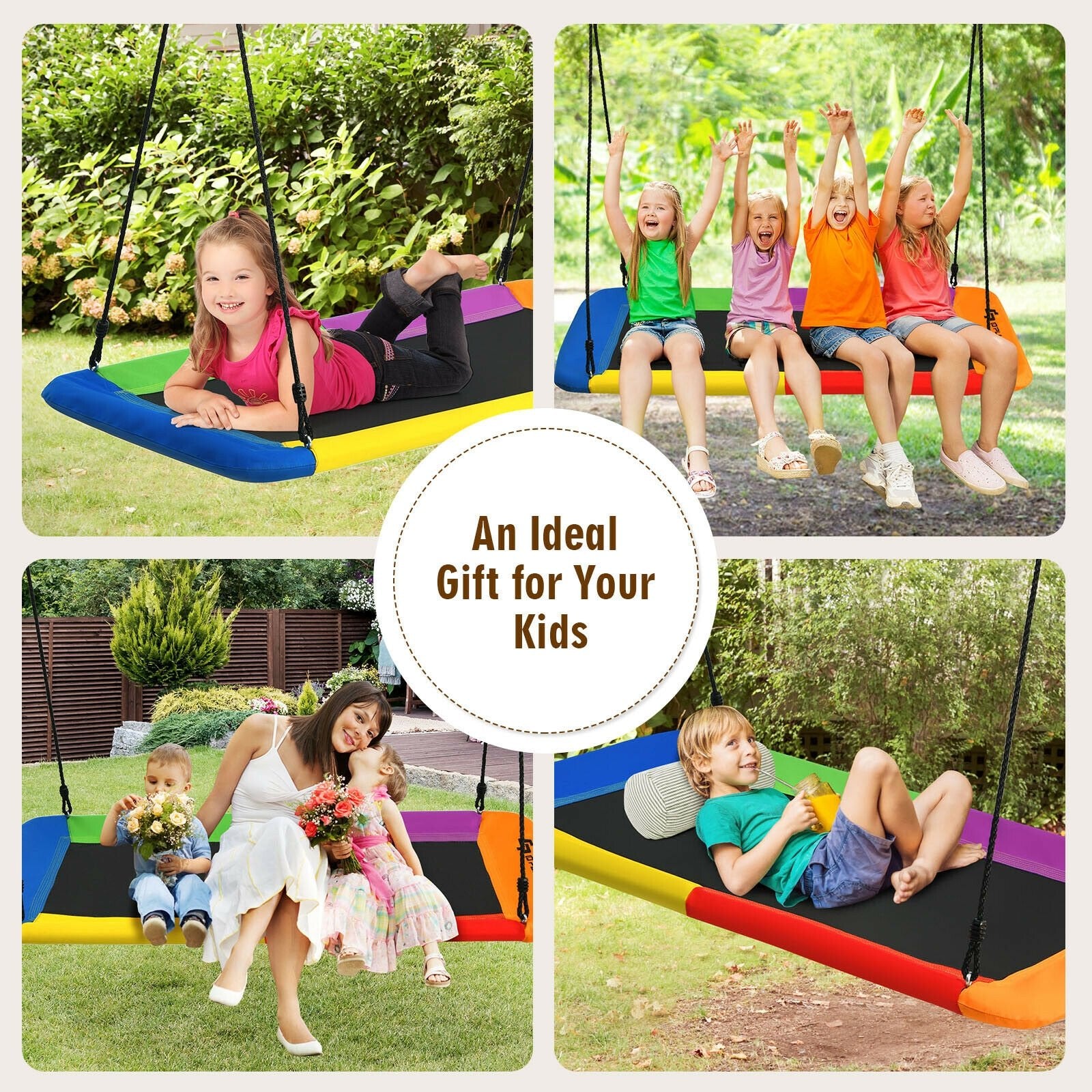 60 Inch Platform Tree Swing Outdoor with 2 Hanging Straps, Multicolor Swing & Playsets   at Gallery Canada