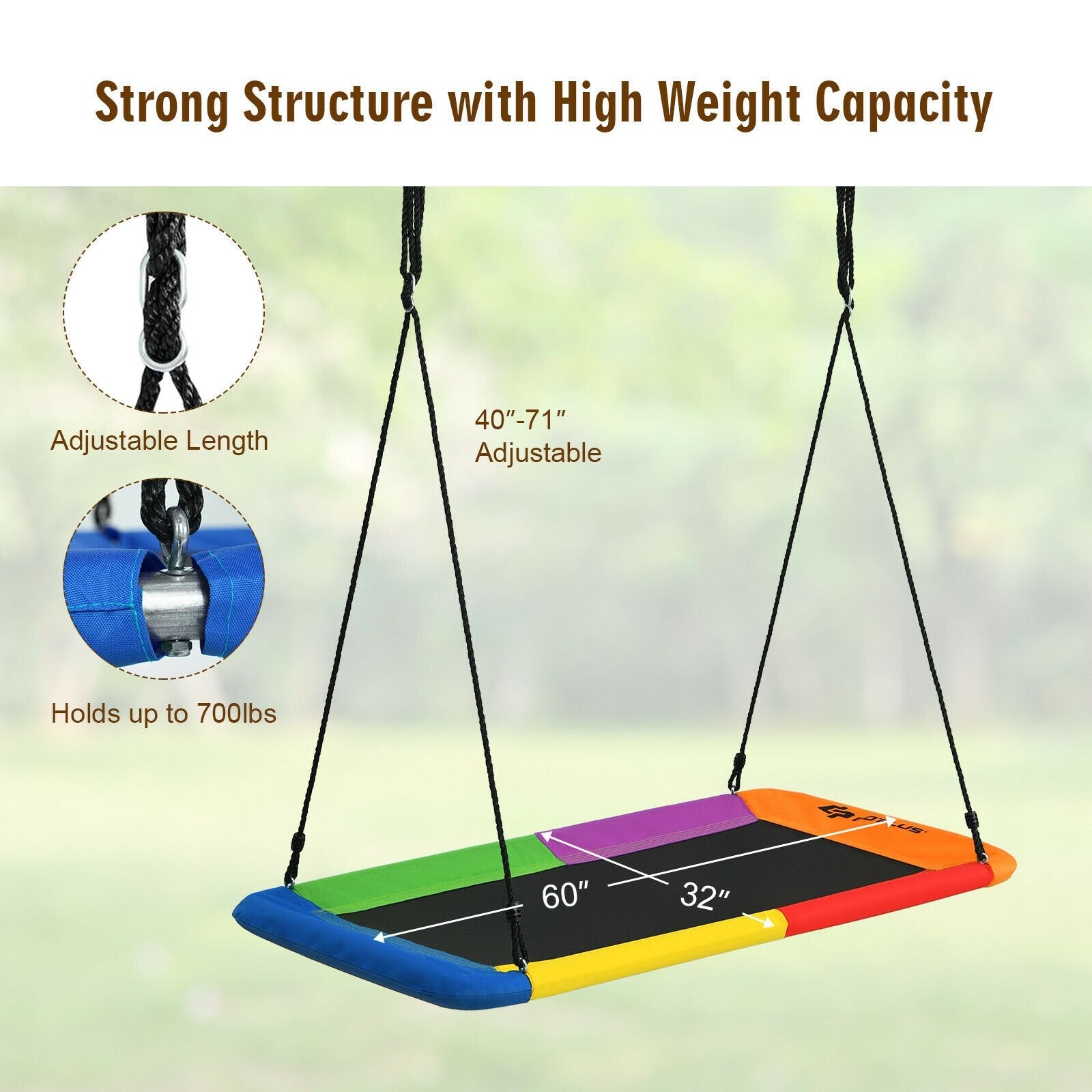 60 Inch Platform Tree Swing Outdoor with 2 Hanging Straps, Multicolor Swing & Playsets   at Gallery Canada