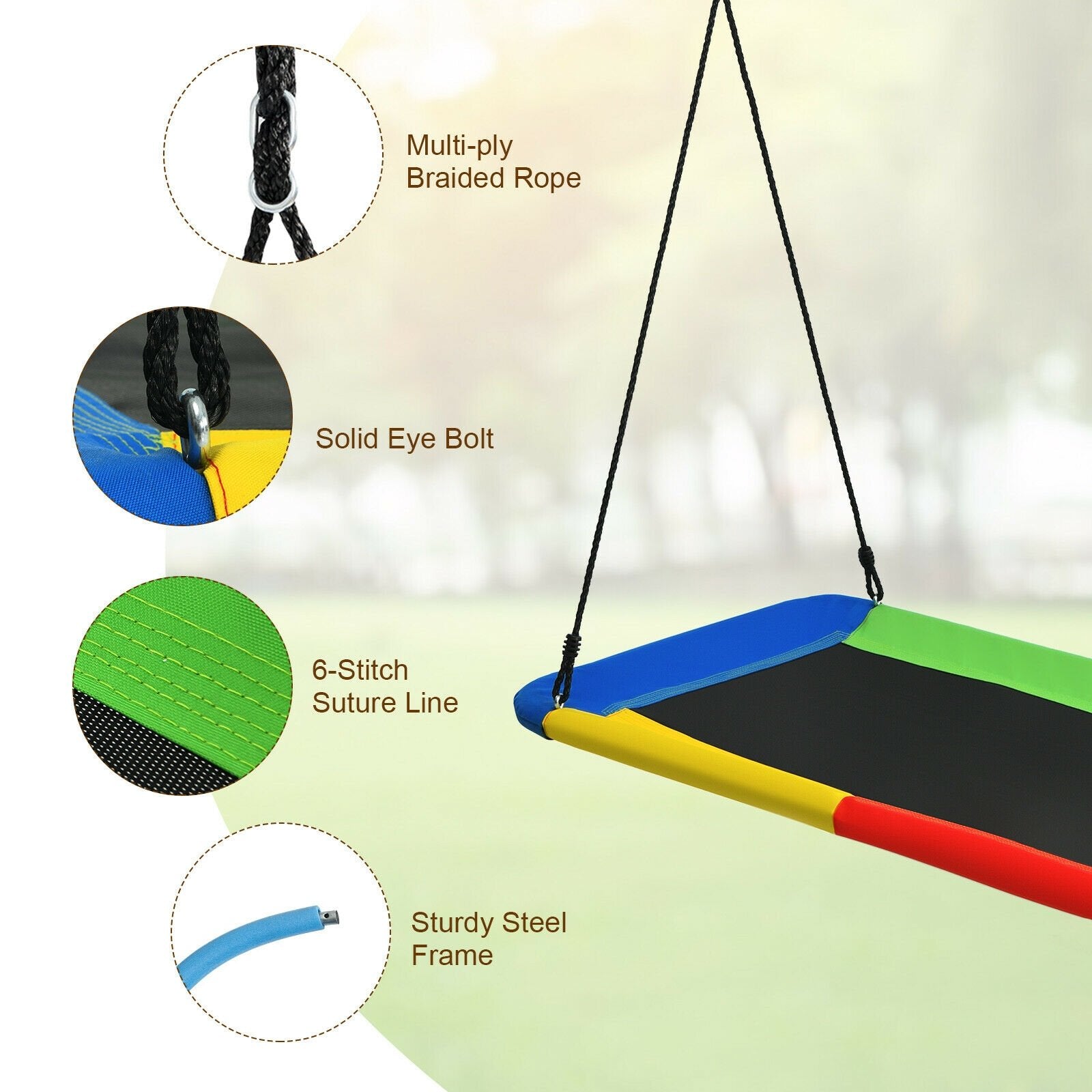 60 Inch Platform Tree Swing Outdoor with 2 Hanging Straps, Multicolor Swing & Playsets   at Gallery Canada