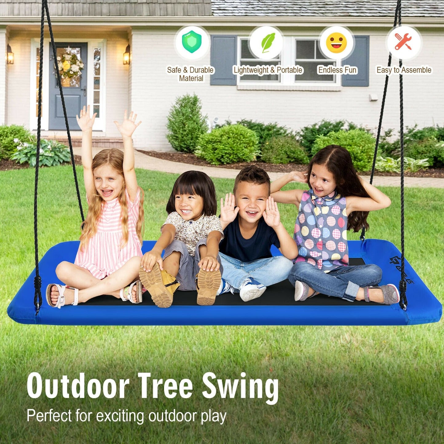 60 Inch Platform Tree Swing Outdoor with 2 Hanging Straps, Blue Swing & Playsets   at Gallery Canada