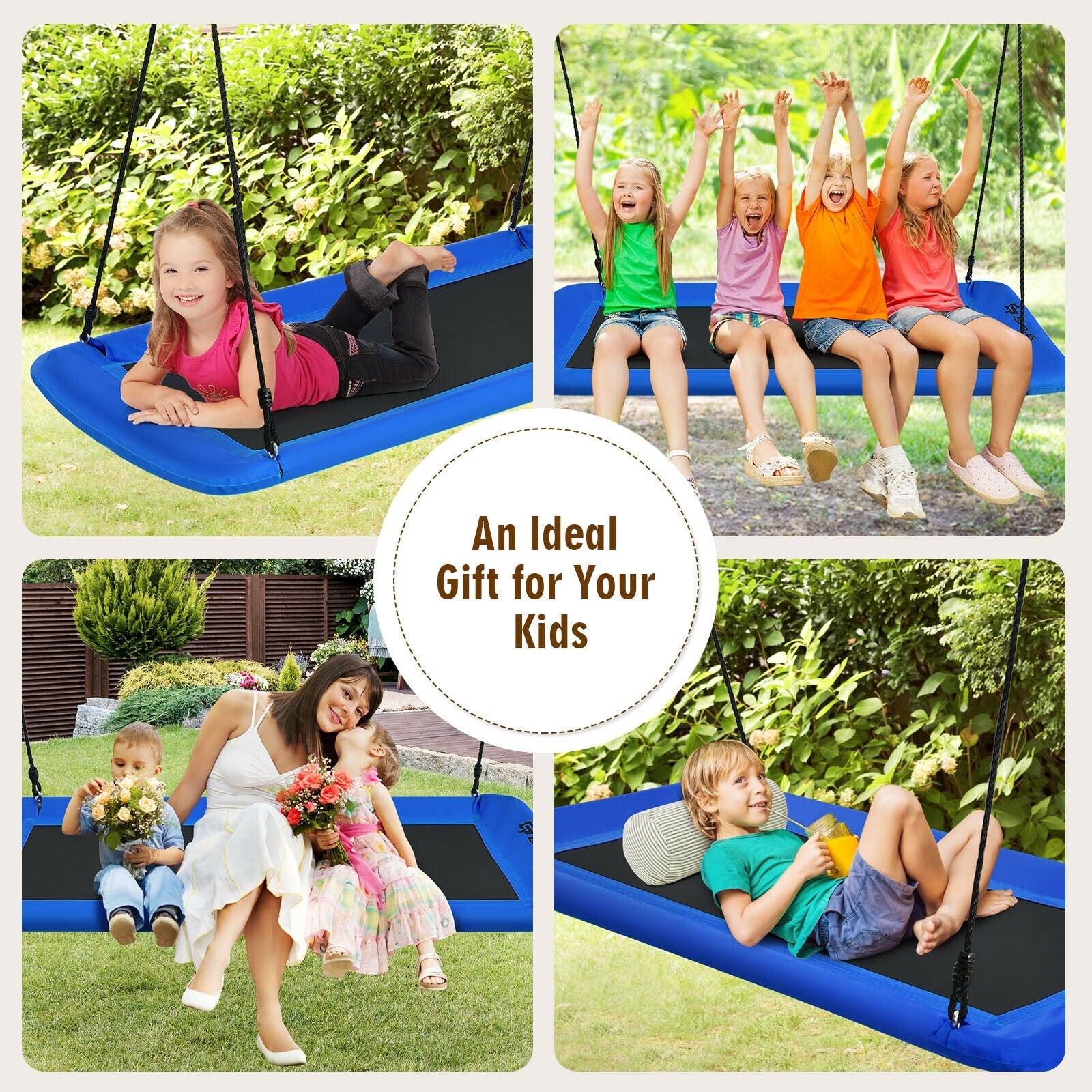 60 Inch Platform Tree Swing Outdoor with 2 Hanging Straps, Blue Swing & Playsets   at Gallery Canada